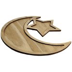 Eid Crescent Moon And Star Tray Wooden 33X35CM