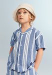 Short-sleeved Resort Shirt - Blue White Striped
