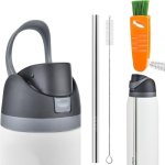 Replacement Lid For Owala Freesip One Button Water Bottle Top Cap With Stainless Steel Straw And Brushes For Owala Cup 16OZ 24OZ