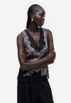 Lace-detail Satin Top - Brown Snakeskin Patterned