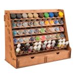 Plydolex Plywood Corner Model Paint Organizer - 32 Bottle & 46 Brush Slots Rack 3 Shelves 6 Stands & A Photo-shooting Scene - Su