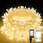 Suddus Christmas Lights Outdoor 66 Ft 200 LED Plug In Warm White Fairy String Lights With Remote Twinkle Lights For Bedroom Indo