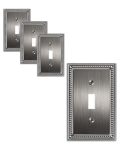 Treewell 4-PACK Single Toggle Light Switch Cover Plate Pearls Decorative Switch Plate Covers Silver 1 Gang Metal Wall Plate Corr