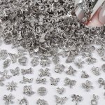 50PCS Mixed Silver Metal Nail Charms - 3D Y2K Butterfly Bow Crown & More Designs - Unscented Nail Art Accessories For Acrylic & 