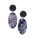 Oval Print Dark Navy Earrings - Factory Plaza