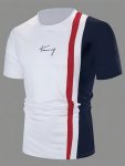 Men's King Print Striped T-Shirt Short Sleeve Crew Neck Tee Men's Clothing For Summer Outdoor