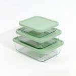 3 Piece Square Borosilicate Glass Food Storage Container Set Clear