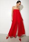 Bandeau Chiffon Overlay Jumpsuite - Ruby Red