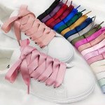 1PAIR Silk Shoe Laces With Assorted Colors Satin Ribbon Flat Shoelaces