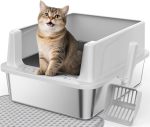 Furtime Stainless Steel Cat Litter Box With Lid Metal Kitty Litter Box For Small Cats Kitten Litter Boxs With Scoop And Mat Non-