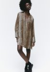 Tie-detail Satin Dress - Brown Multi