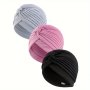 3PCS Women's Pleated Bowknot Turban Cap - Solid Color Elastic Head Wrap For Casual Wear - Shower Cap