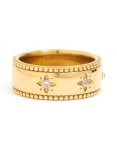 Waterproof Gold Plated Stainless Steel Cubic Zirconia Star Thick Band Ring - M l