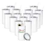 Youke Ola 16 Pack Sublimation Tumblers Blanks Bulk Sublimation Cups Skinny Straight Tumbler Stainless Steel Double Wall Insulate