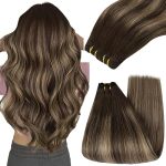 Youngsee Human Hair Weft Extensions Balayage Sew In Hair Extensions Real Human Hair Dark Brown Mix Caramel Blonde Balayage Low D
