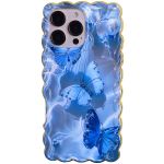 Phone Case With Pleated Edge & Water Butterfly Compatible With Iphone 16 Pro - Blue