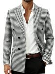 I Finelong Men's Suit Jacket Houndstooth Slim Fit Fashionable Casual Jacket Lapel Double Breasted Suit Party Tuxedo Coat Us Alph