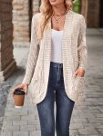 Plus Size Open Front Ribbed Cardigan Casual Dual Pockets Long Sleeve Cardigan For Fall Women's Plus Size Clothing