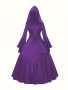 Gothic Style Long Dress Vintage Hooded Cosplay Costume Renaissance Medieval Maxi Gown With Lace-Up & And Flared Sleeve Women's Clothing