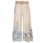 Belted Butterfly Print Border Pant - Stone L xl
