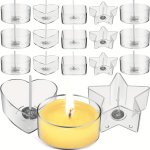 16PCS 6 Candle CUPS+10 Candle Wicks Plastic Clear Tea Light Candle Cup Holders Heat-resistant Plastic Votive Containers Heart Sq