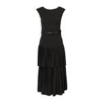 Black Pleated Belted Dress