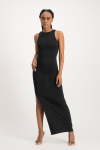 Melanie Open Back Maxi Dress With Slit - Black - XS