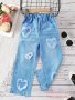 Girls Stylish & Casual Allover Imitation Denim Print Wide Leg Pants For Spring & Fall