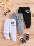 3PCS Baby's Brooklyn Letter Print Casual Pants Elastic Waist Trousers Toddler & Infant Boy's Clothing