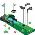 Terramus Upgraded Kids Toy Golf Set With Dinosaur Automatic Golf Returner LED Light Up Night Golf Balls 3 Clubs Putting Mat 3-8
