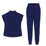 Niaahinn Hospital Scrubs For Women Modern Unsex V-neck Scrub Top & Cargo Scrub Pants Multiple Colour Jogger Suit Scrubs Navy Blu