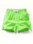 Men's Solid Shorts With Pockets Casual Elastic Waist Drawstring Shorts For Summer