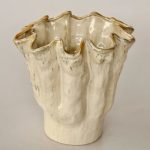 Cream & Mustard Ceramic Fluted Vase 37X40CM