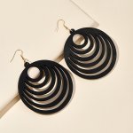 Creative Multi Layer Wooden Round Pendant Design Dangle Earrings Vintage Bohemian Style For Women Autumn Fall Ear Decor
