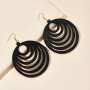 Creative Multi Layer Wooden Round Pendant Design Dangle Earrings Vintage Bohemian Style For Women Autumn Fall Ear Decor