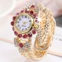 Rhinestone Decor Quartz Bracelet Watch Elegant Round Pointer Analog Cuff Bangle Watch Gift For Mother's Day/valentine's Day