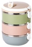 Portable Thermal Insulated Stainless Steel Triple Layer Lunch Box 3 Containers Lunch Box