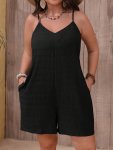 Plus Size Simple Solid Jumpsuit Casual Wide Leg Cami Overall Romper With Pockets Women's Plus Size Clothing