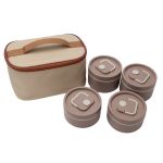 4-PIECE Stackable Lunch Box Set With Insulated Carrying Bag - Brown