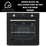 Univa Black 78L Multifunction 3D Fan Built-in Oven - 60CM