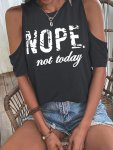 Letter Print Cold Shoulder T-Shirt Casual Short Sleeve Top For Spring & Summer Women's Clothing