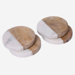 Wood & Marble Round Coaster Set - White