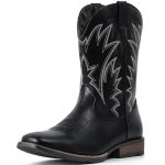 Iuv Cowboy Boots For Men Square Toe Western Boots Durable Classic Embroidered Pull On Boot Slip Resistant Country Boot