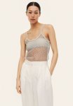 Glittery Hole-knit Strappy Top - Silver-coloured