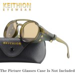Keithion Glacier Windproof Mountaineering Steampunk Style Round Vintage Sunglasses Retro Eyewear For Men Women With Leather Side