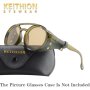 Keithion Glacier Windproof Mountaineering Steampunk Style Round Vintage Sunglasses Retro Eyewear For Men Women With Leather Side Goggles Cycling Riding Biking Moto Sunglasses