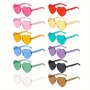 12PCS Heart Shaped Rimless For Women Men Cute Candy Color One-piece Shades Wedding Party Prom Props Fashion Glasses For Music Festival