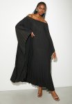 Pleated Maxi Kaftan Dress - Black