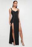 Sissy Boy Time To Live: Maxi Dress With Diamante Trim And Slit Details - Black