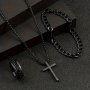 3PCS Hip-hop Style Stainless Steel Cross Pendant Necklace+ Bracelet + Ring Set Men's And Women's Fashionable Jewelry Set